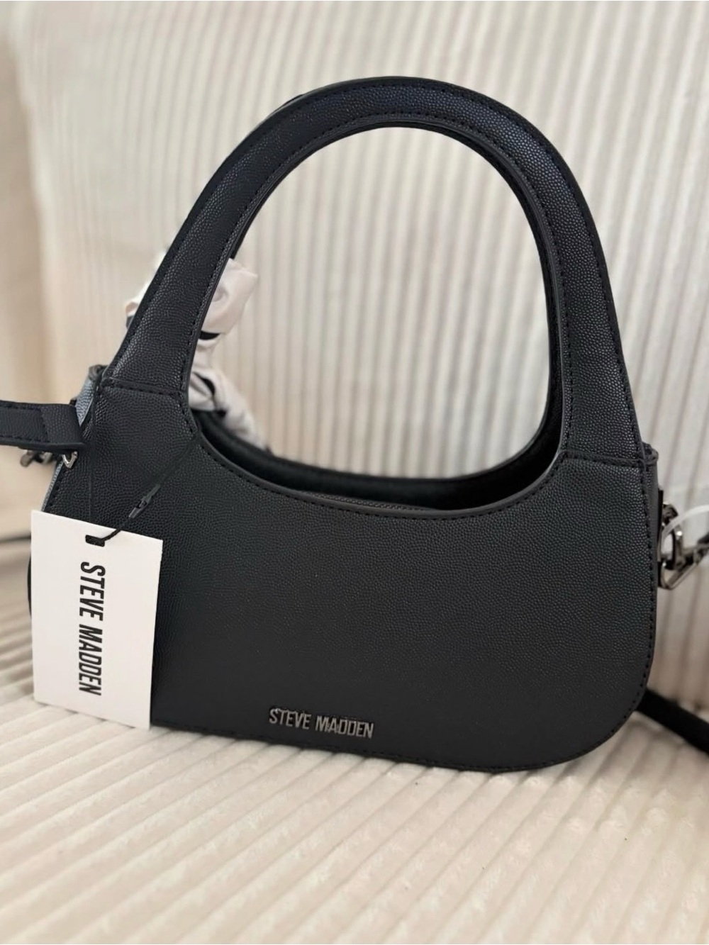 Steve Madden Black Crescent Mini Bag with Polka Dot Scarf - Picture 1 of 7